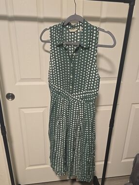 Sleeveless Green Polka Dot Midi Dress